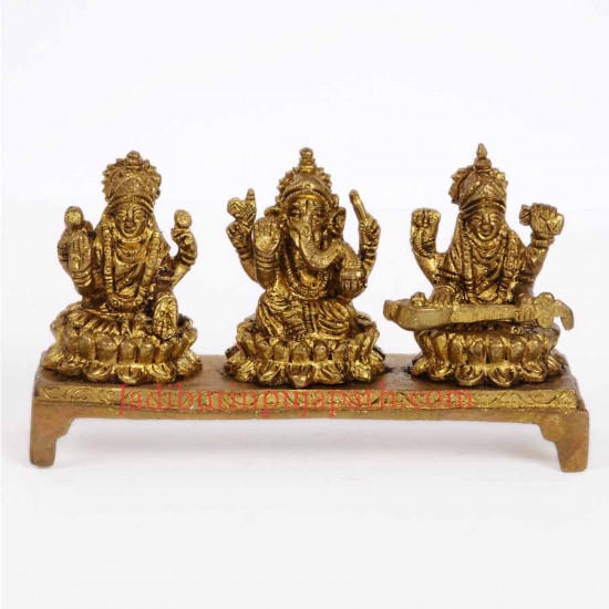 Brass Lakshmi-Ganesh-Sarasvati Combine Idol