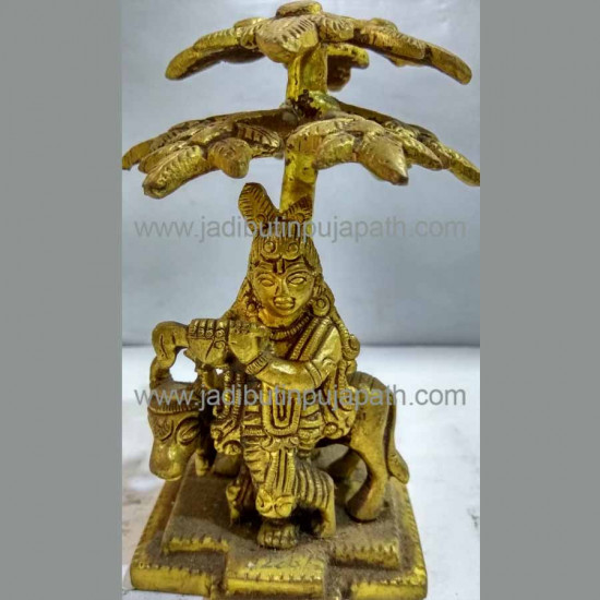 Brass Lord Krishna Standing with cow&tree Idol