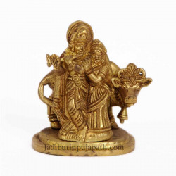 Brass Radha-Krishna-Cow Standing Idol