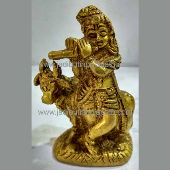 Lord Krishna with Cow In Brass Idol Lord Krishna with Cow In Brass Idol